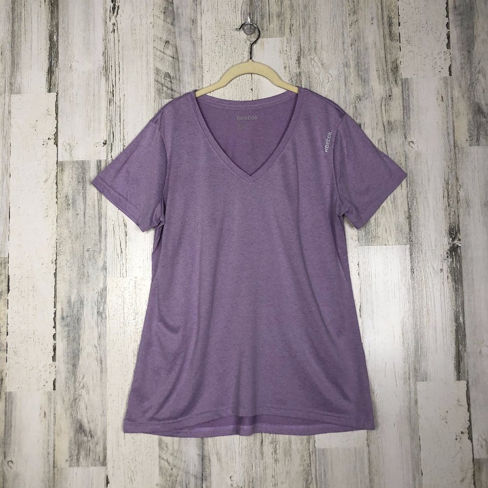 Reebok Womens Purple Short Sleeve V Neck T Shirt L
